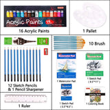 186 Piece Deluxe Art Set, Shuttle Art Art Supplies in Wooden Case, Painting Drawing Art Kit with Acrylic Paint Pencils Oil Pastels Watercolor Cakes Coloring Book Watercolor Sketch Pad for Kids Adults