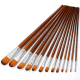 Artist Filbert Paint Brushes Set 13pcs, Soft Anti-Shedding Nylon Hair Wood Long Handle for Acrylic Oil Watercolor Gouache Paint by Numbers (13pcs)