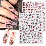 Valentines Day Nail Stickers, 3D Self-Adhesive Metallic Red Valentines Nail Art Decals Rose Kiss Love Angel Heart Eifel Tower Valentine Nail Sticker for Nail Art Design DIY Nail Decoration for Women Girls 3 Sheets