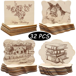 Unfinished Wood Ornaments, PETUOL Valentine Day DIY 32pcs 4x3in Creative Irregular Blank Wood Natural Slices for DIY Crafts, Painting, Pyrography, Writing, Photo Props, Coasters and Home Decorations