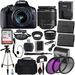 Canon EOS 2000D (Rebel T7) Digital SLR Camera with 18-55mm DC III Lens Kit (Black) Professional Accessory Bundle Package Includes: SanDisk Ultra 64GB SDXC Memory Card + 50'' Tripod + Filters and More
