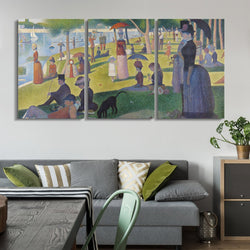 wall26 3 Panel World Famous Painting Reproduction on Canvas Wall Art - A Sunday on La Grande Jatte by Georges Seurat - Modern Home Decor Ready to Hang - 16"x24" x 3 Panels