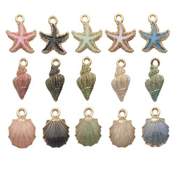 iloveDIYbeads 30pcs Assorted Gold Plated Enamel Ocean Starfish Conch Shell Charm Pendant for DIY Jewelry Making Necklace Bracelet Earring DIY Jewelry Accessories Charms M156