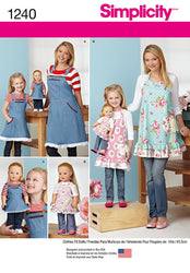 Simplicity 1240 18'' Doll's, Girl's, and Women's Apron Sewing Pattern, Sizes S-L