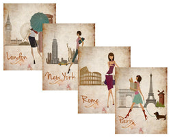 Paris, London, Roma and New York Set 8"x10" Art Print Poster
