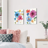 Hardy Gallery Colorful Wildflower Painting Wall Art: Abstract Flowers Picture Giclee Print on Wrapped Canvas for Bedroom (18'' x 24'' x 2 Panels)