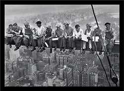 Buyartforless If If PA PP0020 36x24 2 Black Plexi Framed Men On Steele Beam Lunchtime ATOP NYC by John C Ebbets Photographic Art Print Poster Wall Decor, 36" X 24", Gray