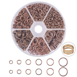 PandaHall Elite 900 Pcs 6 Sizes 4/5/6/7/8/10mm Iron Split Rings Double Loop Jump Ring for DIY Jewelry Making Red Copper