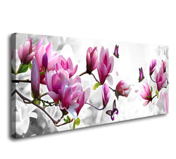 AH40550 Wall Art Framed Canvas Prints Pink Flower and Butterfly Stretched and Framed Canvas Paintings Ready to Hang for Home Decorations Wall Decor