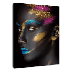 HVEST African American Canvas Wall Art Black Woman Painting Fashion Model with Makeup on Face Artwork for Living Room Bedroom Bathroom Decor,Stretched and Framed Ready to Hang 16x20 inches