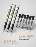 Nicpro 6PCS Mechanical Pencils, 3 PCS Metal Automatic Drafting Pencil 0.5 mm & 0.7 mm & 0.9 mm and 3 PCS 2mm Graphite Lead Holder (2B HB 2H) For Writing,Sketching Drawing,With 12 Tubes Lead Refills