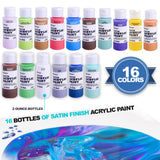 Acrylic Paint Pouring Kit - Floetrol Pouring Medium for Acrylic Paints, Cups, 16x 2-Ounce Acrylic Paints, 3x Canvases, Pixiss Acrylic Pouring Oil, Mixing Sticks, Gloves, Complete Paint Pouring Kit
