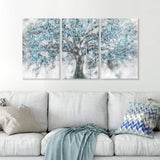 Abstract Tree Artwork Wall Art: Blue Painting Hand Painted Picture on Canvas for Living Room (26'' x 16'' x 3 Panels)