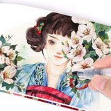 5X 8 inches 220gsm Watercolor Notebook Cloth Cover Sketch Pad for Drawing Watercolor Painting Elastic Pocket 80 Pages Carp