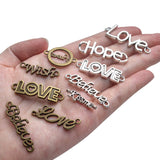 Inspirational Words Charm Pendants 100g Word Letter Bracelet Necklace Charm Connector Pendant (Hope Love Wish Believe KISS ME) Antique Silver Bronze for Crafts and Jewelry Making - Approx.70 Pieces