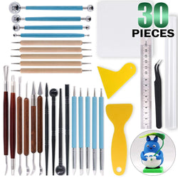 Keadic 30Pcs Polymer Modeling Clay Sculpting Tools Set for Cake Fondant Decoration, Nail Art, Pottery Clay Craft and Other DIY Handicraft