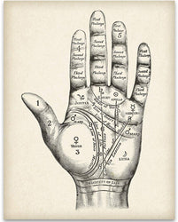Vintage Palm Reading Chart - 11x14 Unframed Art Print - Great Gift for Fans of the Occult, Supernatural and Astrology, Also Makes a Great Gift Under $15