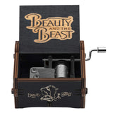 Huntmic Wooden Beauty and The Beast Music Box,Hand Crank Classic Antique Carved Wood Musical Boxes Birthday for Kids Children ... (Black)