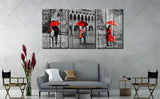 JiazuGo - Paris Canvas Wall Art for Bedroom - Lovers Kiss Under the Red Umbrella - Modern Black White Romance Rainy City Street View Pictures Poster Print Artwork Home Decor for Bathroom Livingroom