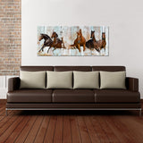 KLVOS Canvas Wall Art Racing Horses on Vintage Wood Textured Background - Rustic Country Style Modern Giclee Print Gallery Wrap Home Decor Ready to Hang 20"x48"