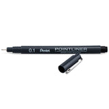 Pentel Arts Pointliner Drawing Pen, 0.1mm, Black Ink, Box of 12 Pens (S20P-1A)