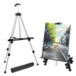 T-SIGN 66 Inches Reinforced Artist Easel Stand, Extra Thick Aluminum Metal Tripod Display Easel 21 to 66 Inches Adjustable Height with Portable Bag for Floor/Table-Top Drawing and Displaying