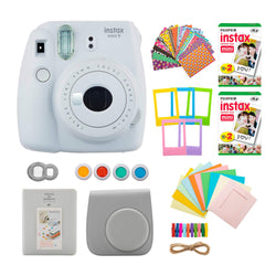 Fujifilm instax Mini 9 Instant Camera (Smokey White) with 40 Twin Film Pack and 7-1 Accessory Bundle (4 Items)
