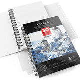 ARTEZA Watercolor Pad Expert, Acid Free Cold Pressed Paper, 5.5 x 8.5 Inches, Spiral Bound, 140lb/300gsm, 30 Sheets, Pack of 3