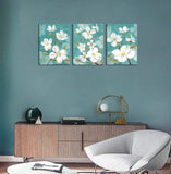 Blossom Canvas Wall Art Bedroom Blue Abstract White Flowers Canvas Picture Bathroom Wall Decor Modern Flower Canvas Artwork for Home Office Living Room Framed Ready to Hang 12" x 16" x 3 Pieces