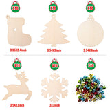 Joyjoz 50Pcs Christmas Wooden Ornaments Unfinished, 5 Styles Craft Wood Kit for Crafts Christmas Ornaments DIY Crafts with 8 Markers and 60 Jingle Bells