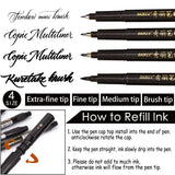 Hand Lettering Pens, 6 Pack Calligraphy Pen Refillable Brush Marker Pens for Beginners Writing, Bullet Journaling, Signature, Multiliner, Sketching, Art Drawing, Water Color Illustrations