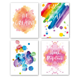 Abstract Watercolor Art Print Set of 4 (8"X10"Modern Minimalist Printing, Inspirational Phrases Quote Home Wall Art, Motivational Canvas Wall Art Poster for Office Classroom, No Frame