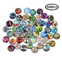 DROLE 100Pcs 20mm Glass Cabochon Half Round Gems Cabochons for Jewelry Making DIY Cabochon Findings Tree of Life