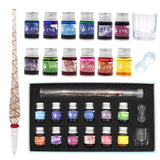 AXEARTE Glass Pens and Ink, Mermaid Glass Pen Set, Calligraphy Dip Pen Set - 12 Colorful Inks, Glass Pen Holder, Glass, Crystal Pen for Art, Writing, Drawing, Signatures, Decoration, Holiday Gift Set