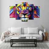 NAN Wind 5Pcs Colorful Hand Painted Lion Face Lion King Painting Animal Oil Painting Pictures Art Print On The Canvas Stretched and Framed Ready to Hang Wall Art Creative Home Decorators