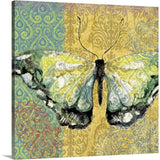 Butterfly Mosaic - Yellow Canvas Wall Art Print, 30"x30"x1.25"