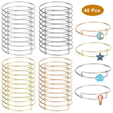 40Pack Expandable Bangle Bracelets Adjustable Wire Bracelets Stainless Steel Blank Bracelets for DIY Jewelry Making