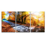 wall26 - 3 Piece Canvas Wall Art - Panoramic Autumn Landscape with Country Road in Orange Tone - Modern Home Decor Stretched and Framed Ready to Hang - 24"x36"x3 Panels