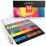 Arteza Watercolor Art Kit, 36 Watercolor Half Pans & 2 Expert Watercolor Pads, 9x12-inch, 32-Sheets Each for Professional Artists, Students, Beginners
