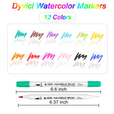 Dyvicl Watercolor Dual Brush Pens - 12 Colors Watercolor Markers with Fineliner 0.4 Markers Pen Set for Adult Coloring Books, Bullet Journal, Drawing, Highlighting, Sketching, Doodling, Lettering