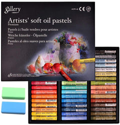 [Mungyo Gallery] Non Toxic Soft Oil Pastels Set of 48 Assorted Colors, Bundle with Rubber Pastel Erasers for Artist and Professionals