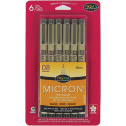 SAKURA 50039 6-Piece Pigma Micron-08 Ink Pen Set, 0.50mm, Black