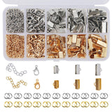 EuTengHao 440Pcs Ribbon Bracelet Kit Bookmark Pinch Crimp Ends Jewelry Findings Supplies Includes Ribbon Ends Crimps Lobster Clasps Open Jump Rings and Chain Extenders (Gold and Silver)