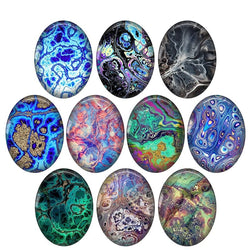 Cabochons for Jewelry Making, Abstract Imitation Stone Texture Patterns 10pcs 18x25mm Glass Cabochons Oval Photo Glass Cabochon Demo Flat Back Making Findings for Earring Necklace Keychain