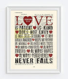 Love is Patient Love is Kind - 1 Corinthians 13:4-8 Christian UNFRAMED Art PRINT, Vintage Bible verse scripture dictionary wall & home decor poster, wedding gift, 8x10 inches