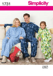 Simplicity 1731 Dogs, Child's, Teen's and Adults' Fleece Pajama Onesie Sewing Patterns, Youth Sizes XS-L and Adult Sizes XS-XL