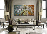 YaSheng Art - 28x20inchx3 Hand Painted 3 Panels Contemporary Art Oil Painting On Canvas 3D Flower Trees Paintings Modern Home Wall Decoration Abstract Artwork Paintings Ready to Hang