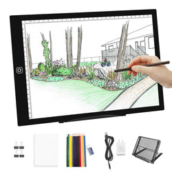 A4 LED Light Box Tracer-Dimmable Artcraft Tracing Light Pad Light Board Multi-Angle Stand 12 Colors Pencils & USB Charger for Artists Kids Beginners, Drawing Hand Lettering Sketching Animation