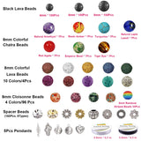 EuTengHao 702Pcs Lava Beads Stone Rock Beads Rainbow Striped Beads Kit with Chakra Beads Cloisonne Beads Spacer Beads Bracelet String Cord for Diffuser Essential Oils Adult Jewelry Making Supplies