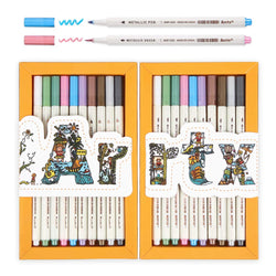 Arrtx Metallic Pen Set of 20 with Fine Point and Brush Pens Each Type 10 Colors, Metallic Paint Markers for DIY Photo Album, Art Rock Painting, Card Making, Bullet Journal, Wood, Ceramics